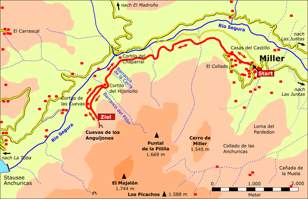 Wanderkarte Wanderung von Miller zu den Cuevas de los Anguijones, Sierra de Segura