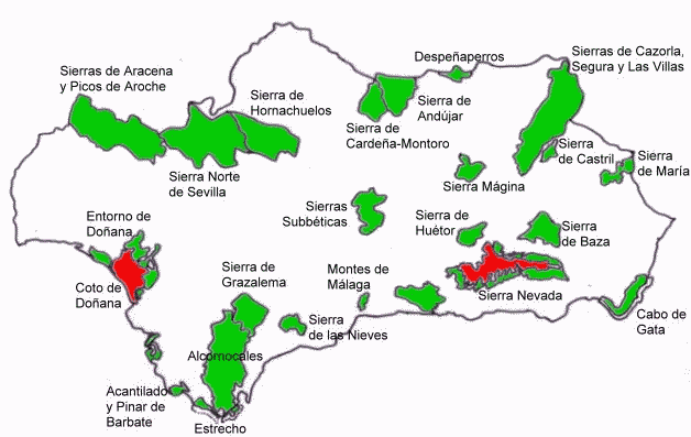 Karte der Natur- und Nationalparks Andalusiens